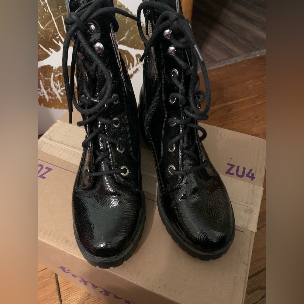 Steve Madden Georgie Black Leather Combat Boot